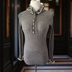 Anne Fontaine Paris Lara Ruffle Button Front Sweater Size EU 40